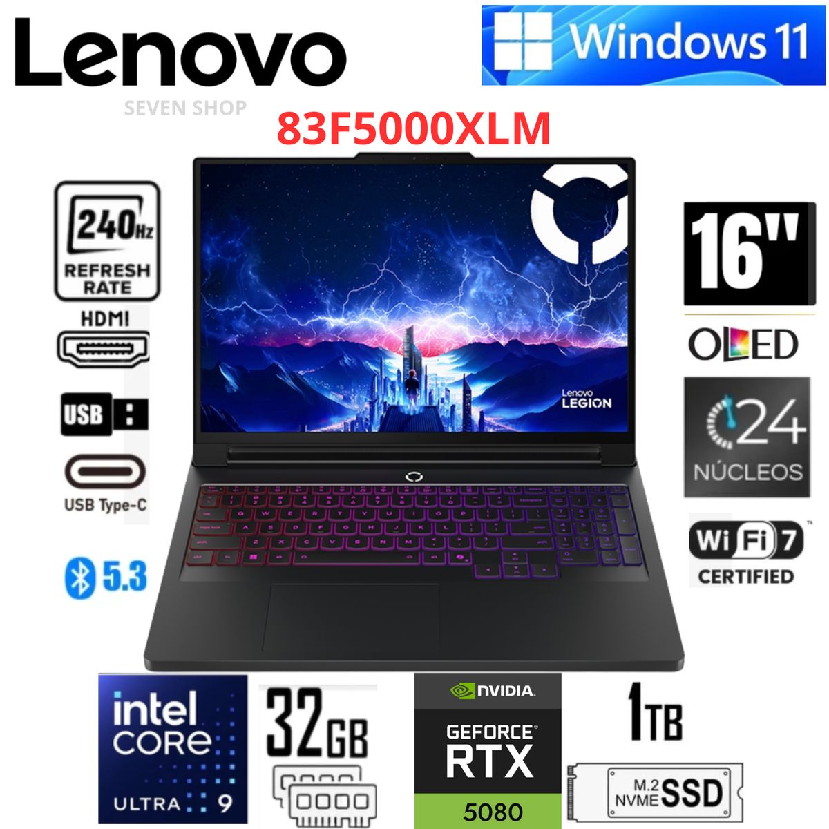 LENOVO - Lenovo Legion Pro 7 16IAX10H 16″ WQXGA OLED 240Hz Intel Core Ultra 9 275HX 32GB RAM 1TB SSD 16GB