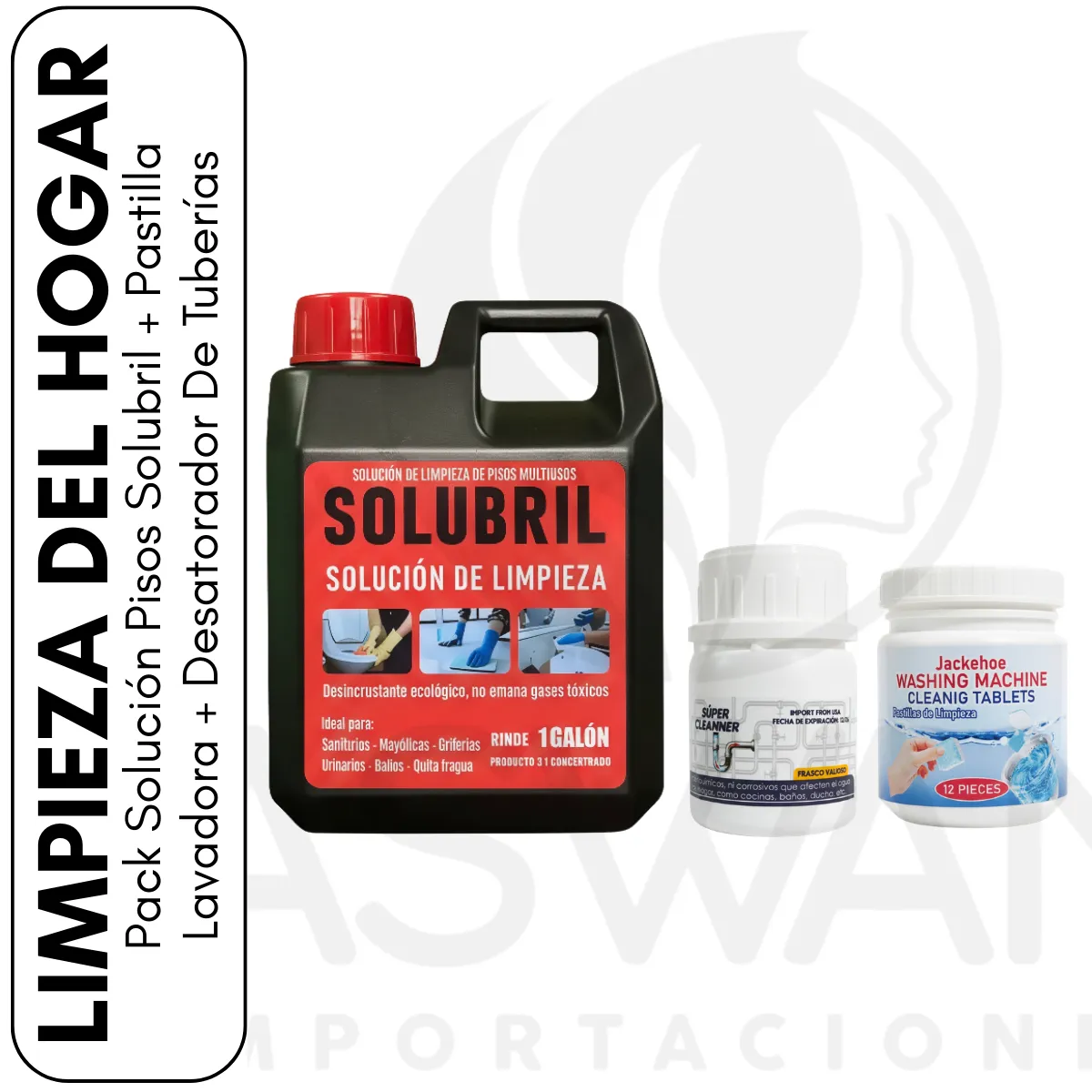 Pack Solución Pisos Solubril + Pastilla Lavadora + Desatorador De Tuberías, marca GENERICO - Foto Principal