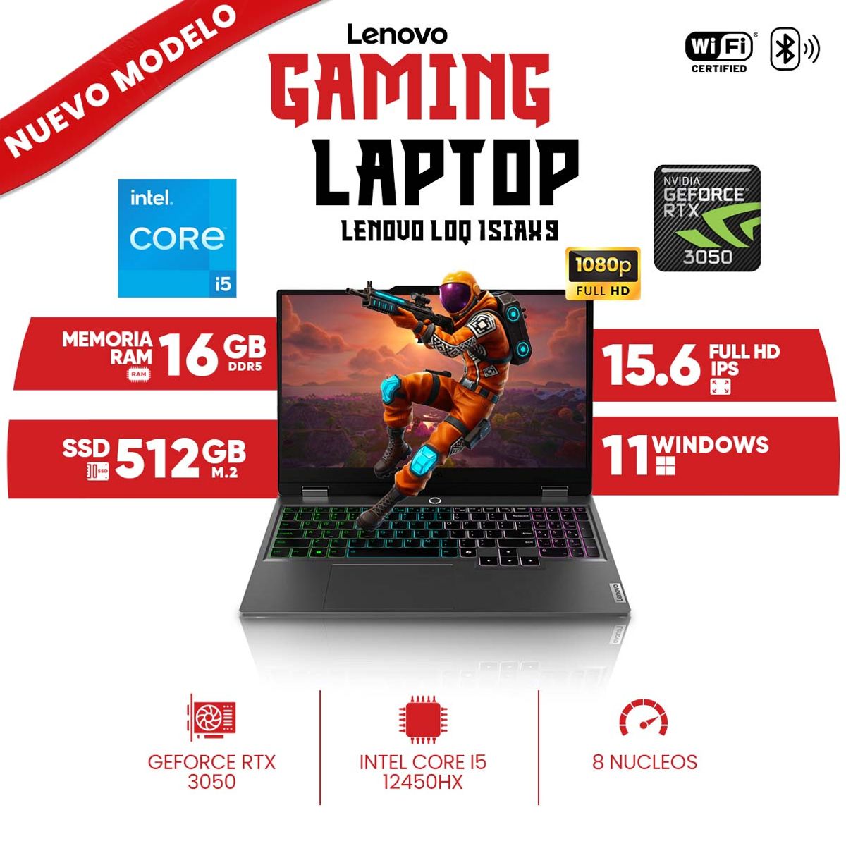 LENOVO - Laptop Gaming Lenovo LOQ 15IAX9, Core i5-12450HX, 16GB DDR5, 512 GB SSD M.2, 15.6 FULL HD IPS