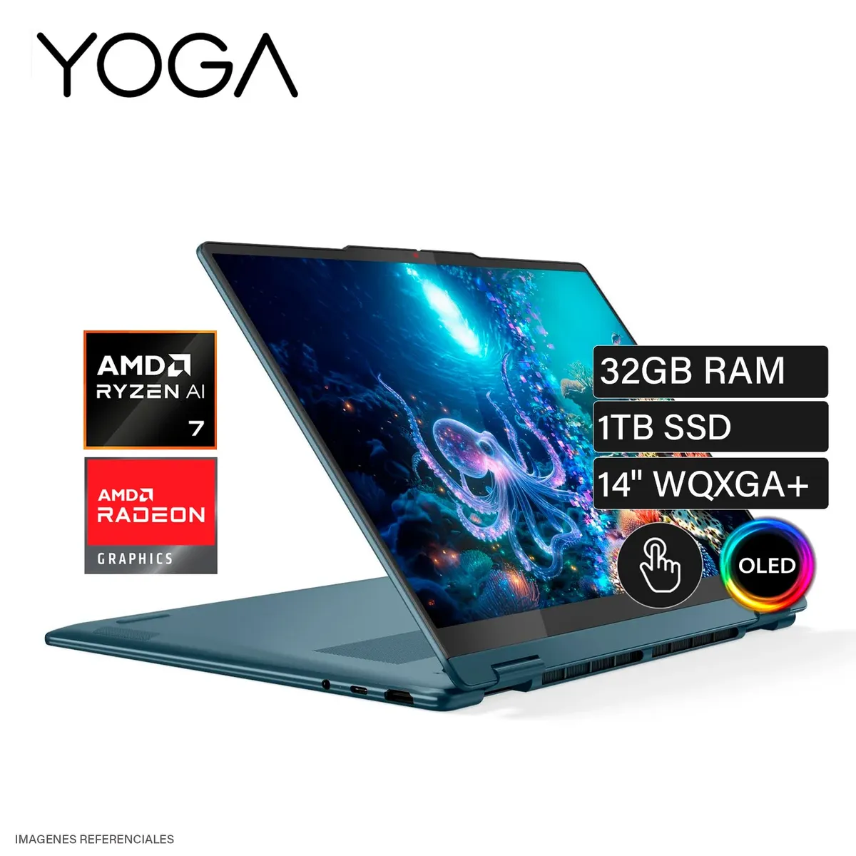 LENOVO - Laptop Lenovo Yoga 7 2-En-1 14AKP10 Ryzen AI 7 350 RAM 32GB Disco 1TB SSD 14" WQXGA + OLED Táctil FreeDos