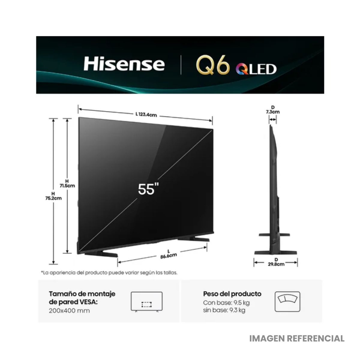 HISENSE - Televisor Hisense 55 QLED 4K Smart TV Dolby Vision - 55Q6QV