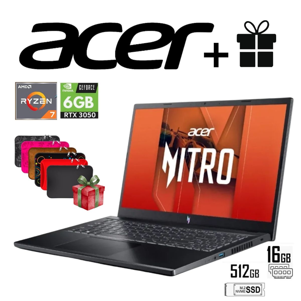 ACER - LAPTOP ACER NITRO V 15 15.6 FHD 165HZ AMD RYZEN 7 7735HS RAM 16GB DDR5 SSD 512GB RTX 3050 6GB