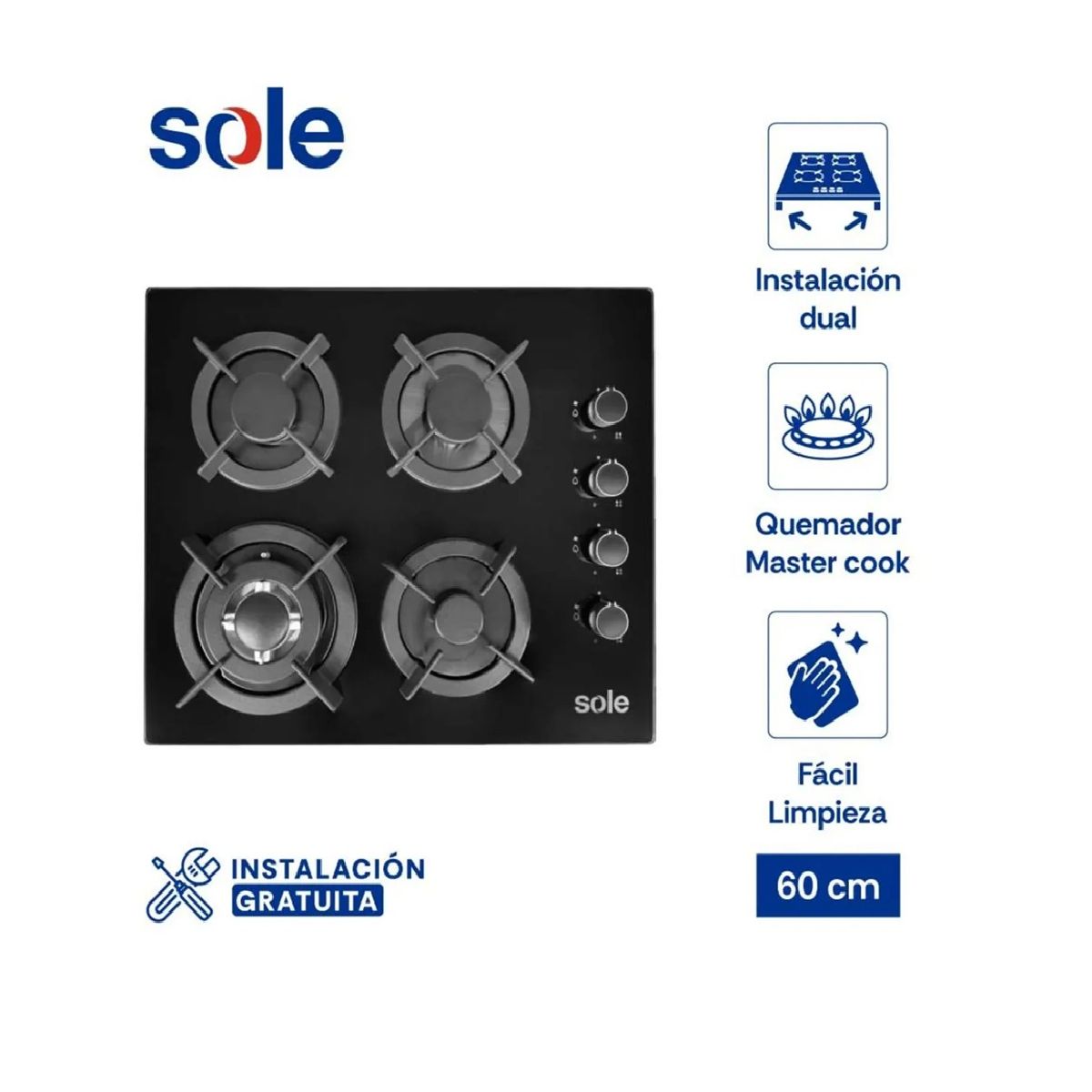 SOLE - COCINA EMPOTRABLE SOLE 4 HORNILLAS 60 CM SOLCO068
