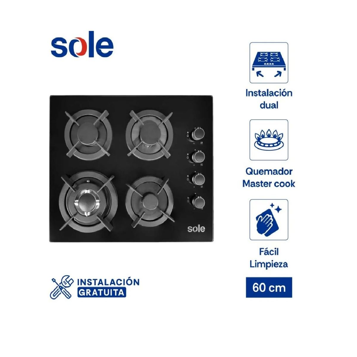 SOLE - COCINA EMPOTRABLE SOLE 4 HORNILLAS 60 CM SOLCO068