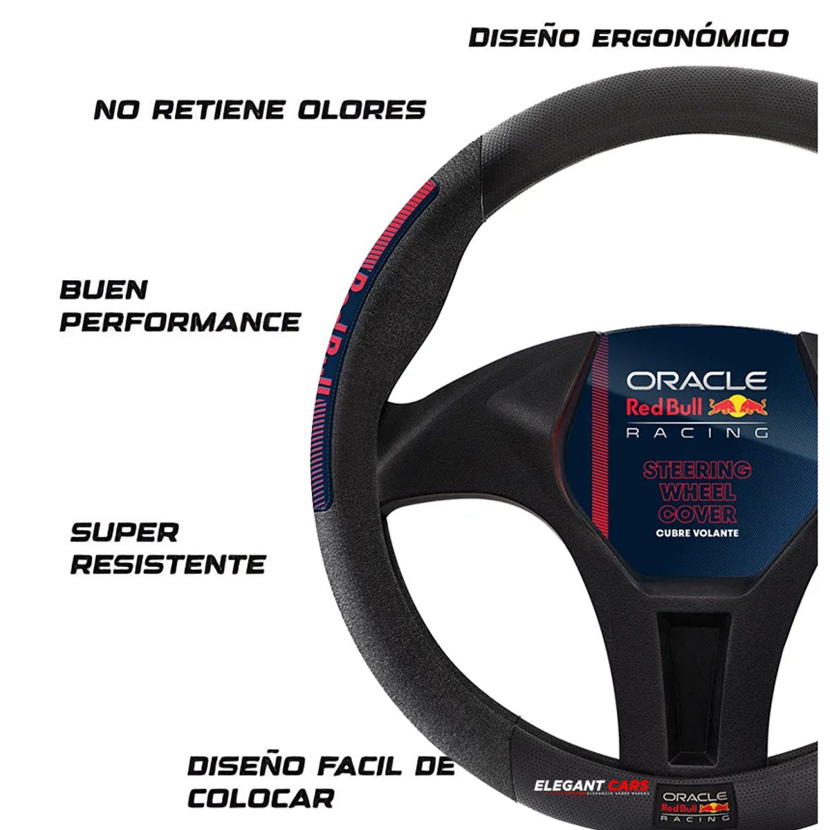 RED BULL - Forro Cubre Volante Racing Premiun Modelo Deportivo Color Negro