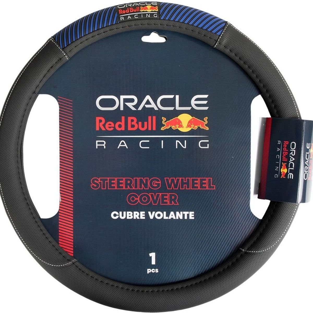 RED BULL - Forro Cubre Volante Racing Elegante Color Negro Costuras Blancas