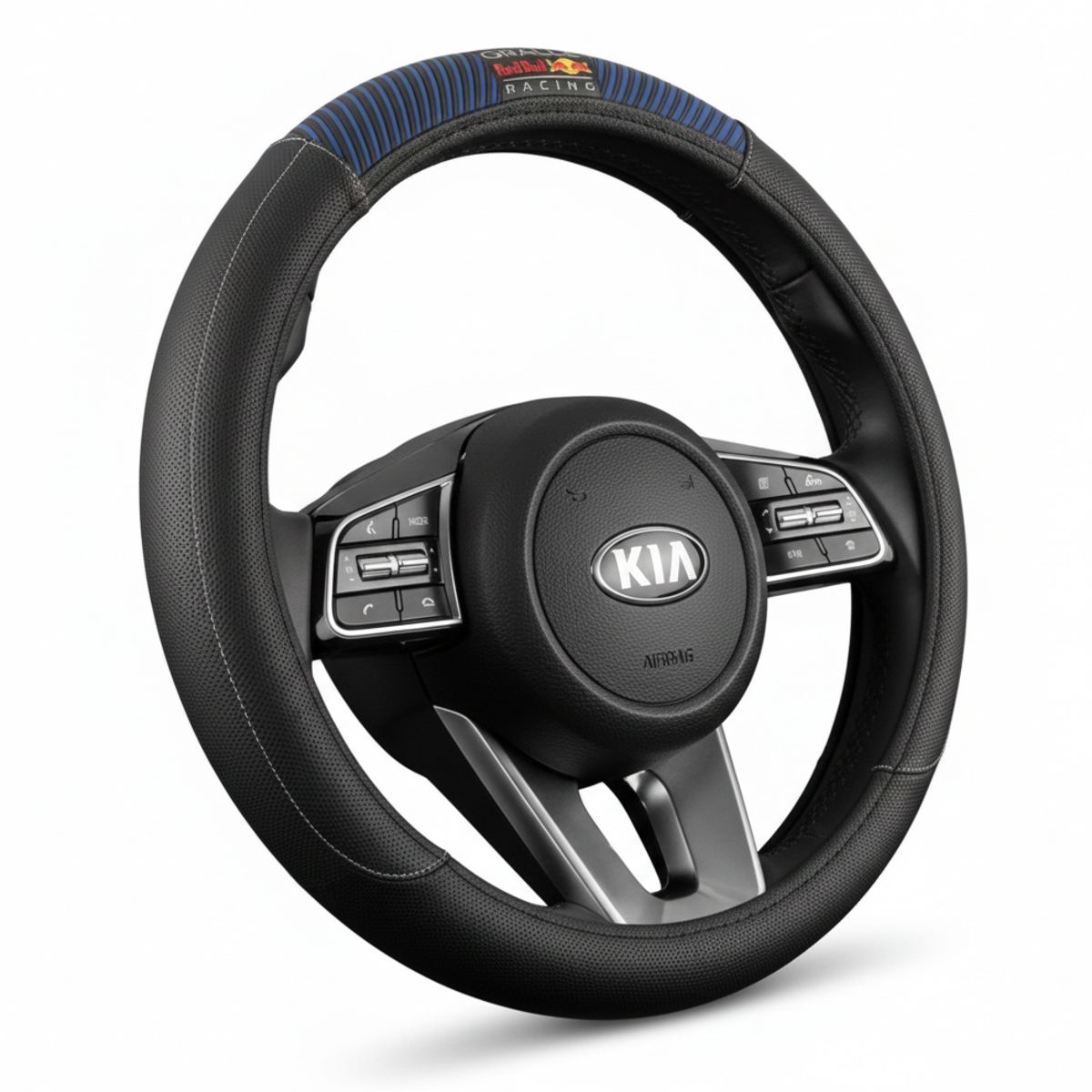 RED BULL - Forro Cubre Volante Racing Elegante Color Negro Costuras Blancas