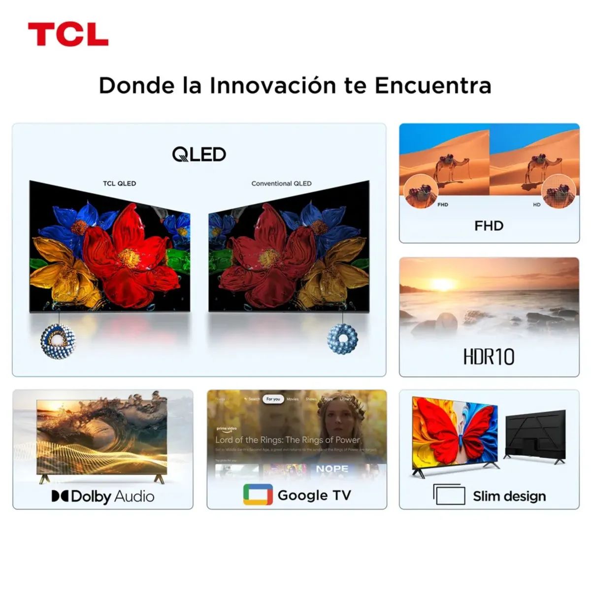 TCL - TCL 50S5K 50 Televisor QLED Full HD Google TV HDMI USB Negro