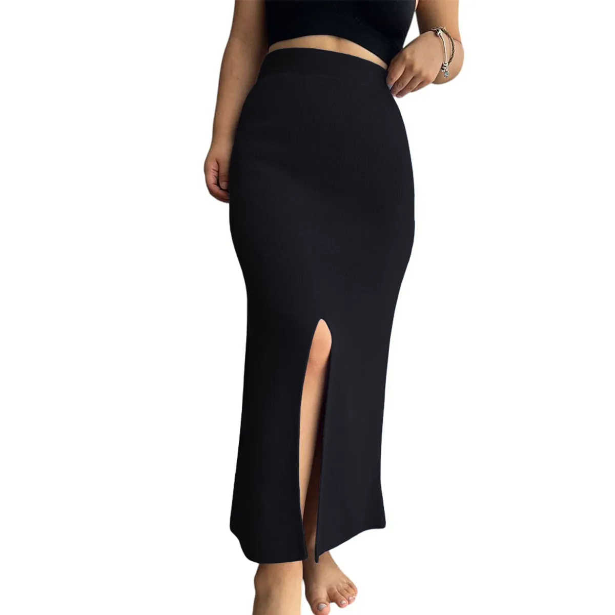 GENERICO - Falda Maxi Hilo Abertura Lateral 359-25 Color Negro
