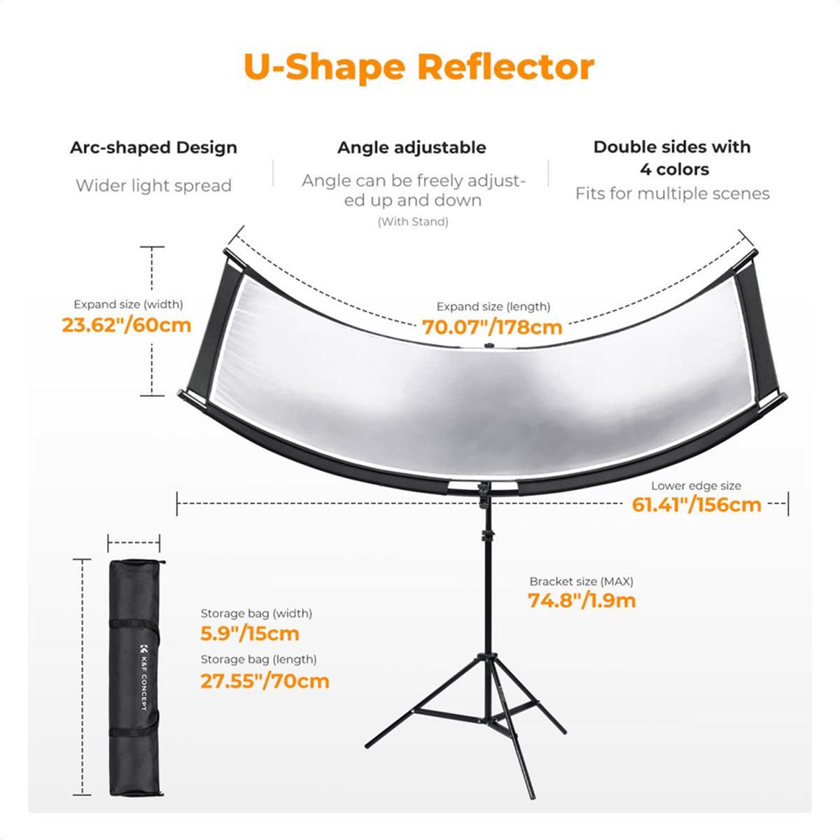 K&F CONCEPT - Rebotador K&F Concept Curvo 4 En 1 De 60x180 Cm