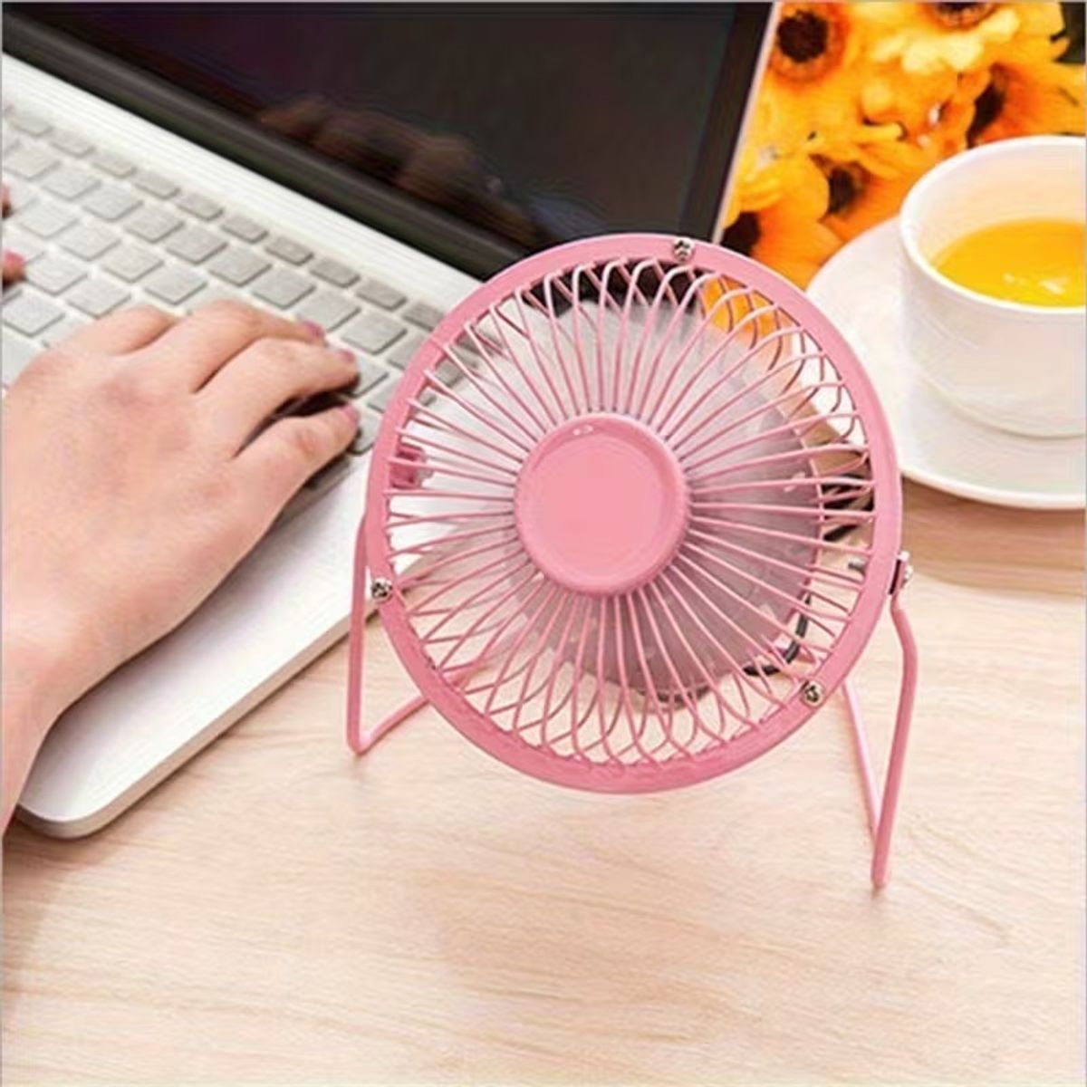 OEM - Mini Ventilador Portátil de Escritorio USB Metal Super Potente - Rosado