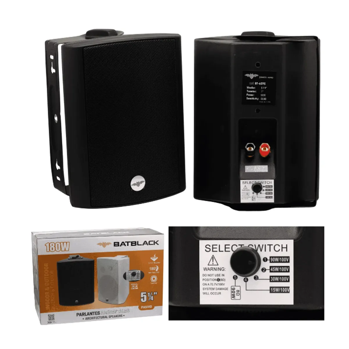 BATBLACK - Parlante Ambiental 5 1/4″ 180W Negro BT-6595B BATBLACK