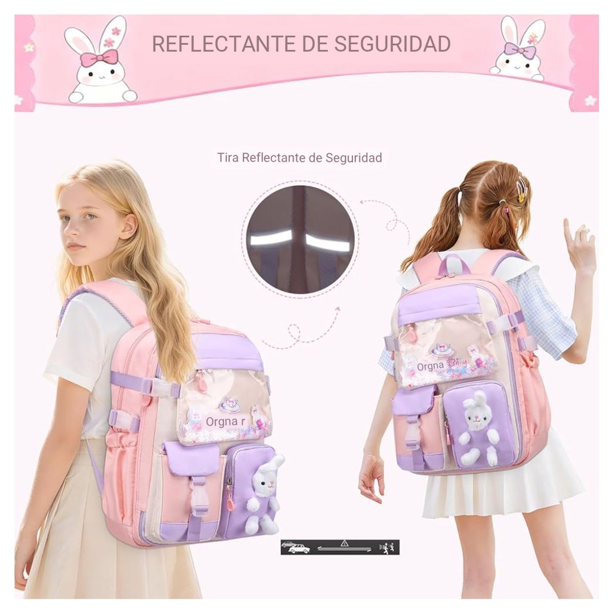 GENERICO - Mochila Kawaii Conejo Original Tamaño Oficio Impermeable Gran Capacidad Niñas 4 a 16 años