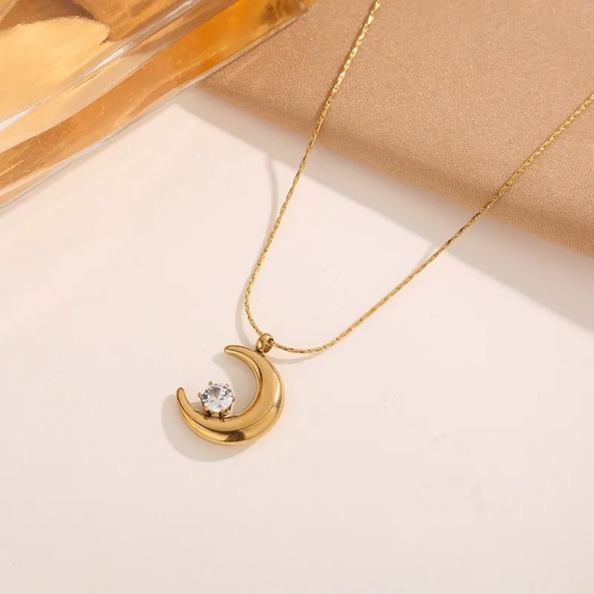GENERICO - Collar de mujer en forma de luna y estrella - Acero inoxidable 316L