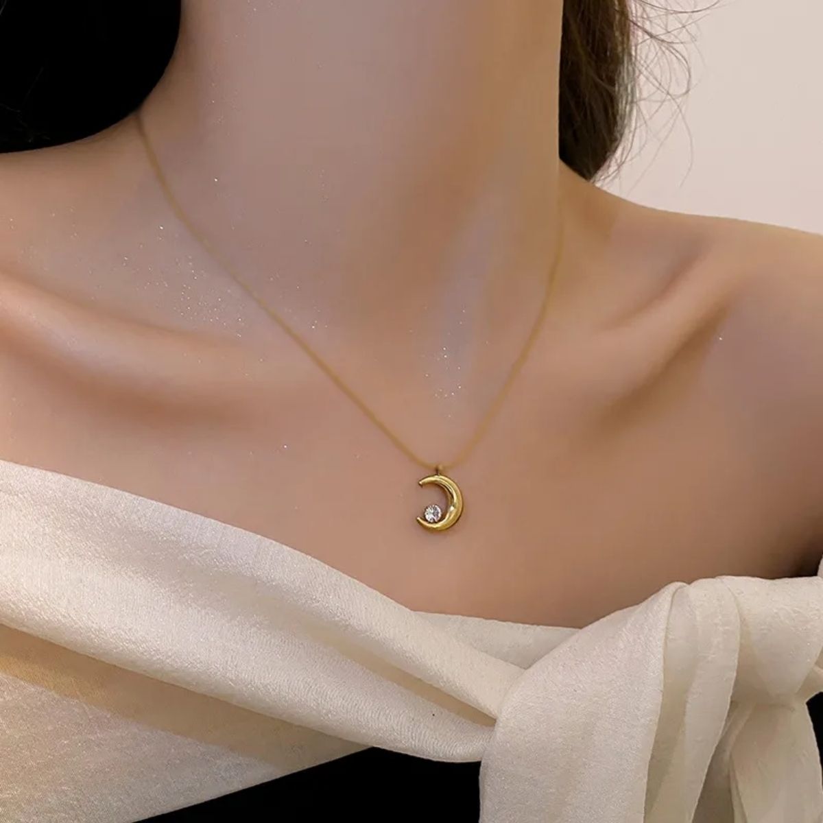 GENERICO - Collar de mujer en forma de luna y estrella - Acero inoxidable 316L