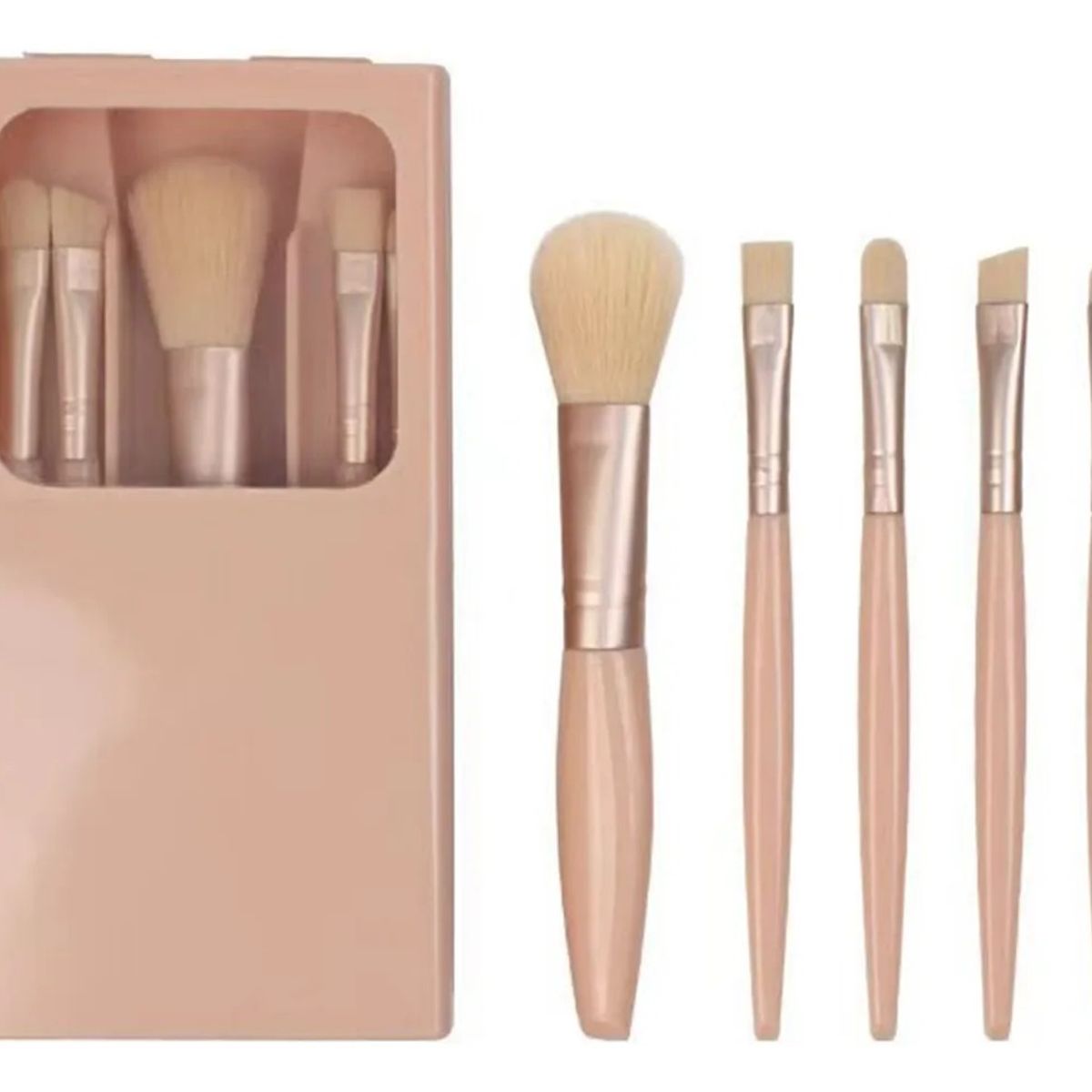 GENERICO - Kit brochas de maquillaje con estuche sintéticas nude 5 piezas