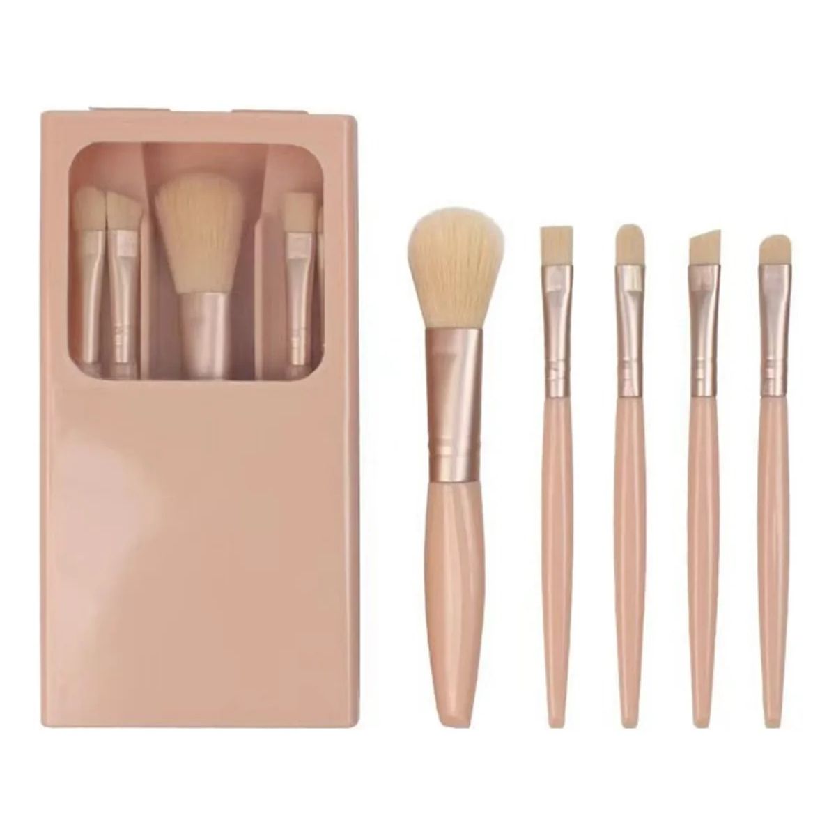 GENERICO - Kit brochas de maquillaje con estuche sintéticas nude 5 piezas