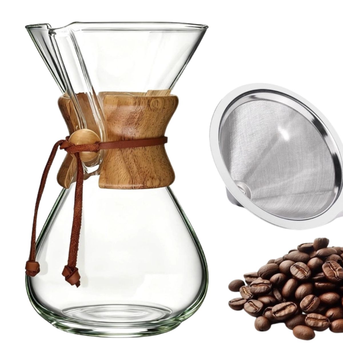 GENERICO - Cafetera Método Chemex Con Filtro De Acero Inoxidable 400ml