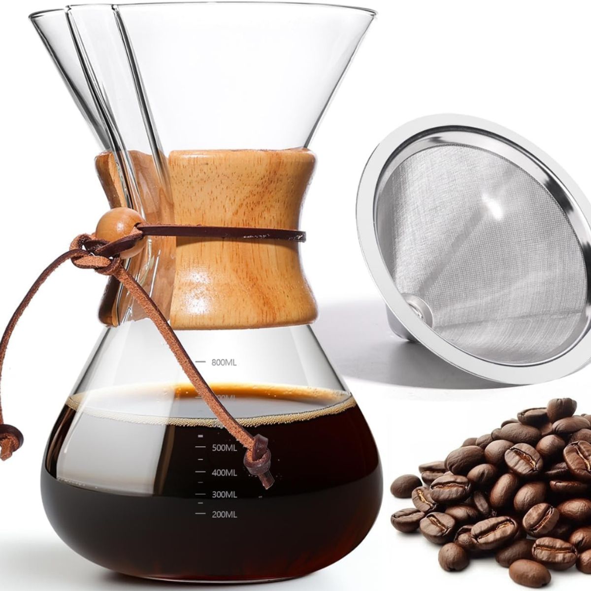 GENERICO - Cafetera Método Chemex Con Filtro De Acero Inoxidable 400ml