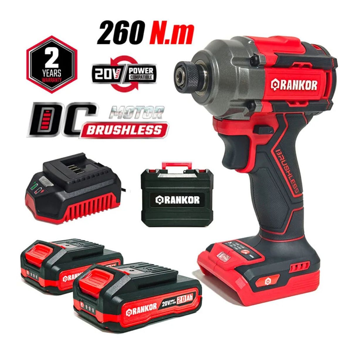 RANKOR - Atornillador de Impacto Industrial 14 Rankor RLIS20201 20V 260Nm 2Bat x 2Ah Brushless