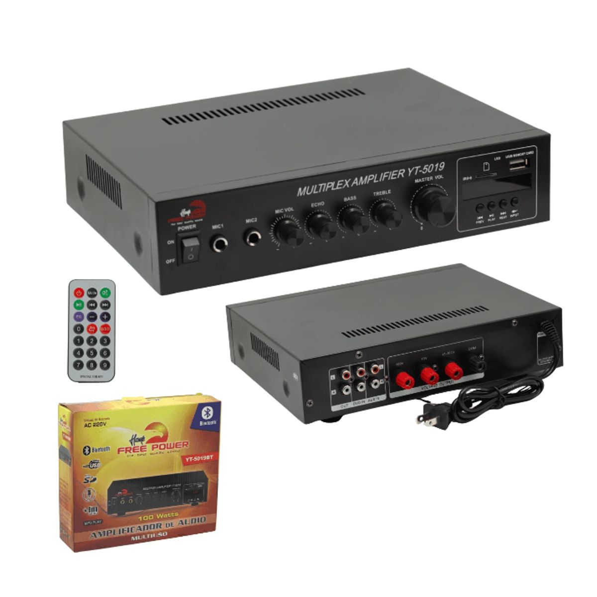 SOUNDKING - Amplificador De Audio De 100w USB SD FM MicBluetooth YT-5019BT HAWK FREE POWER