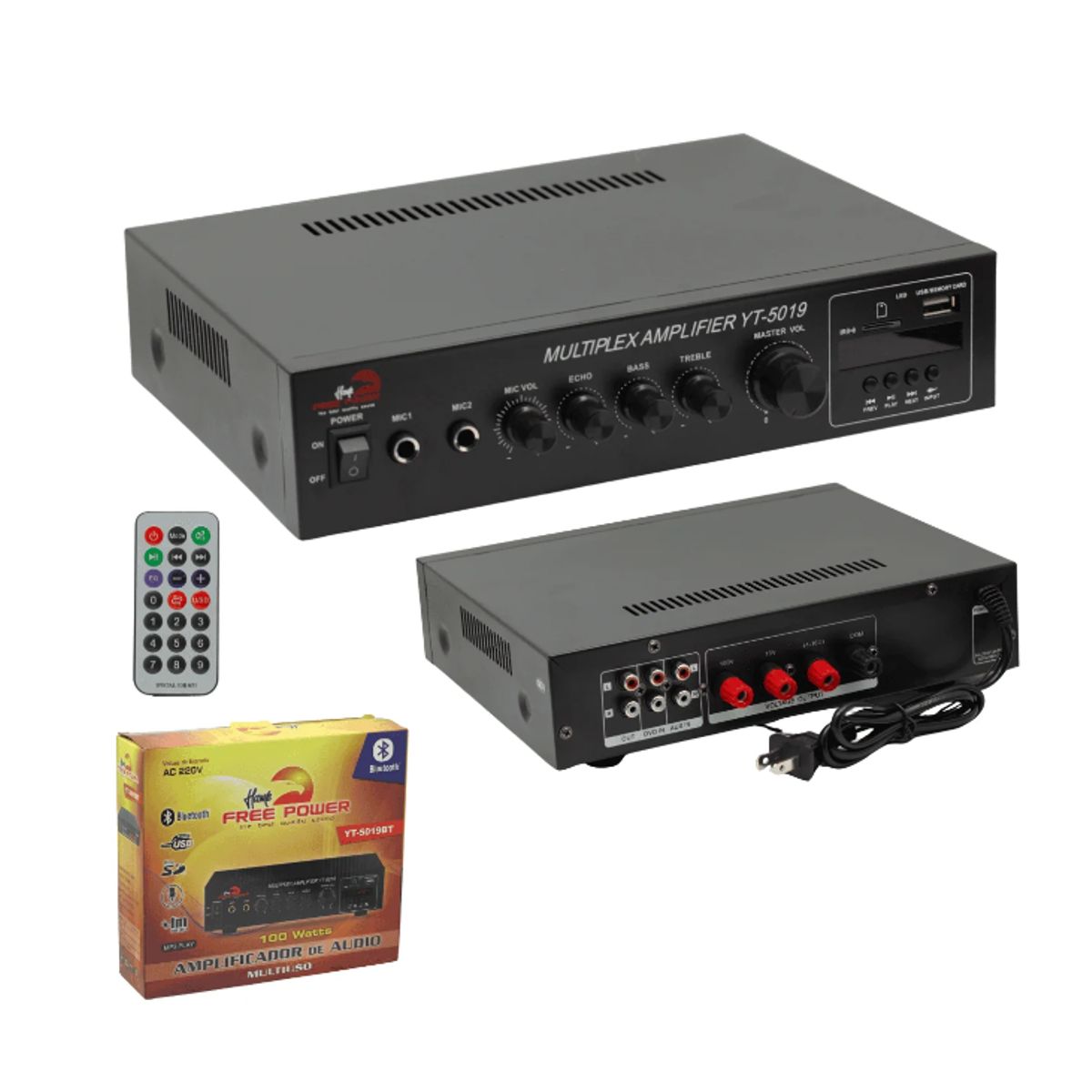 SOUNDKING - Amplificador De Audio De 100w USB SD FM MicBluetooth YT-5019BT HAWK FREE POWER