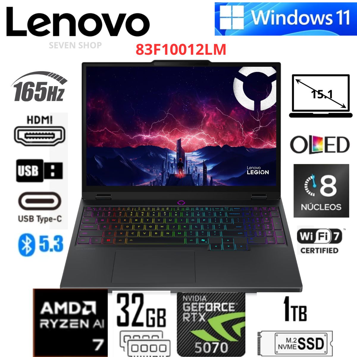 LENOVO - Lenovo Legion 5 15.1" OLED, AMD Ryzen AI 7 350, 32GB RAM, 1TB SSD, NVIDIA GeForce RTX 5070 8GB