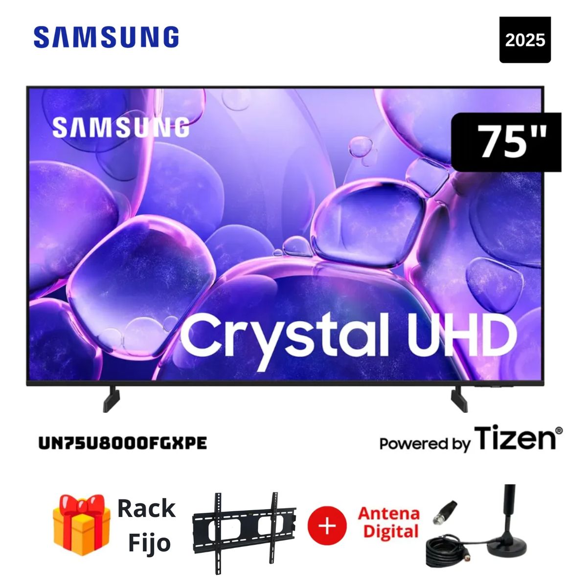 SAMSUNG - Televisor 75 Crystal Uhd U8000f Smart Tv 2025 + Rack + Rack Fijo