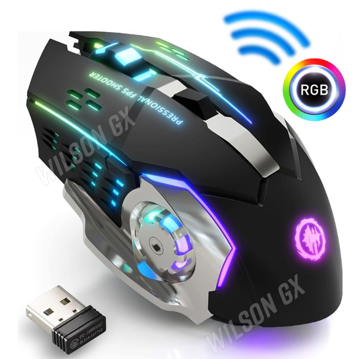 GENERICO - Mouse Gamer Inalámbrico Recargable Luz RGB Wireless USB