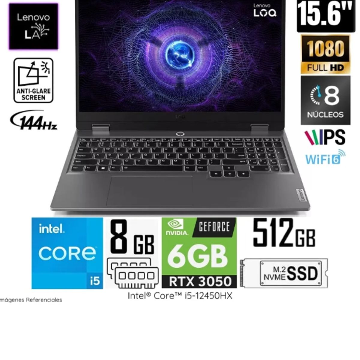 LENOVO - LAPTOP LENOVO LOQ 15IAX9 INTEL CORE I5 12450HX 83GS006WLM RAM 8GB SSD 512GB RTX 3050 6GB 15.6" FHD