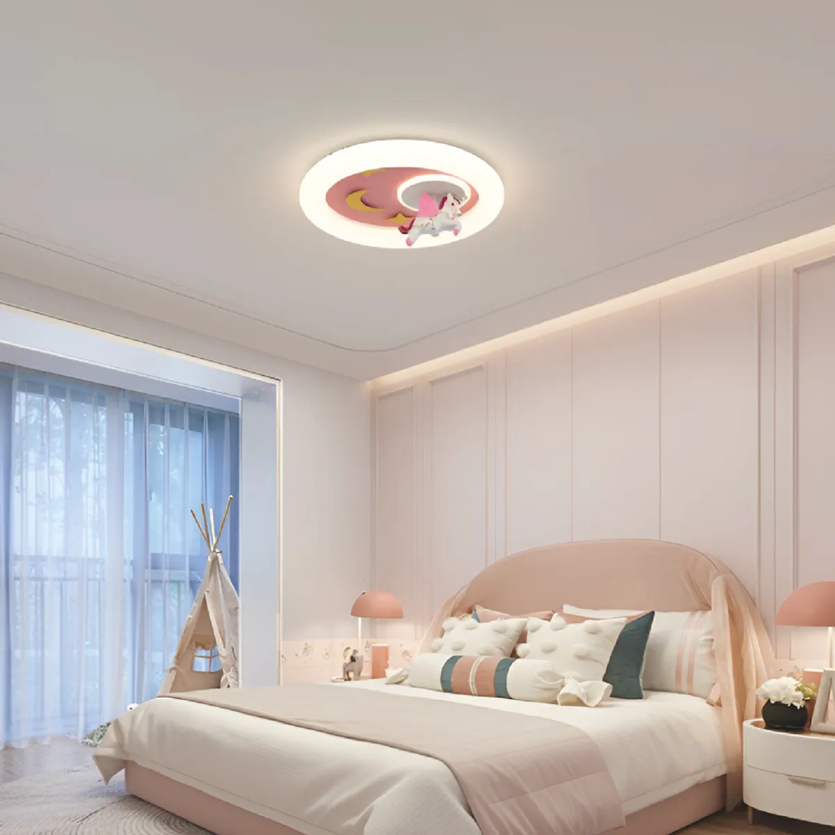CEMLIGHTING - Lámpara de Techo LED Pony Lía 60W 40cm – 3 Colores de Luz + Control Remoto – Línea Kids