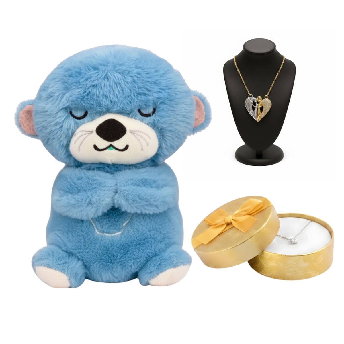 GENERICO - Peluche Nutria Pequeña Musical y Cofre Joyero Collar a Juego Aniversario San Valentín Parejas
