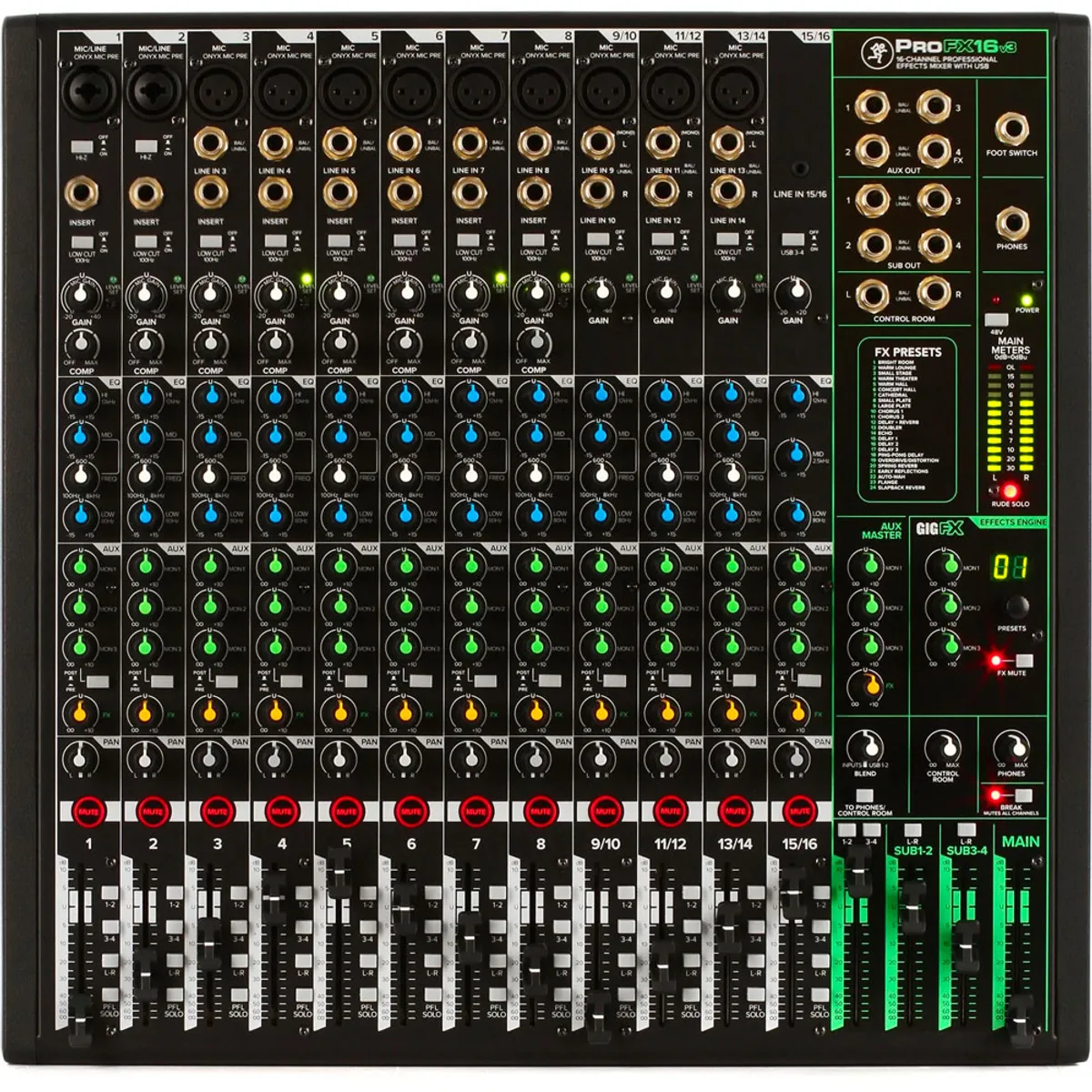 MACKIE - Mezcladora Mackie ProFX16v3 16 canales con Efectos