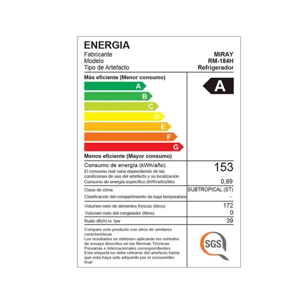 MIRAY - Refrigeradora Miray RM-184H Euro Frío 172 L