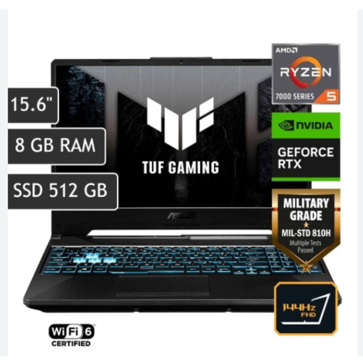 ASUS - LAPTOP ASUS TUF GAMING 15.6 FHD RYZEN 5 7535HS RAM 8GB SSD 512GB RTX 3050 4GB 144HZ+ REGALO