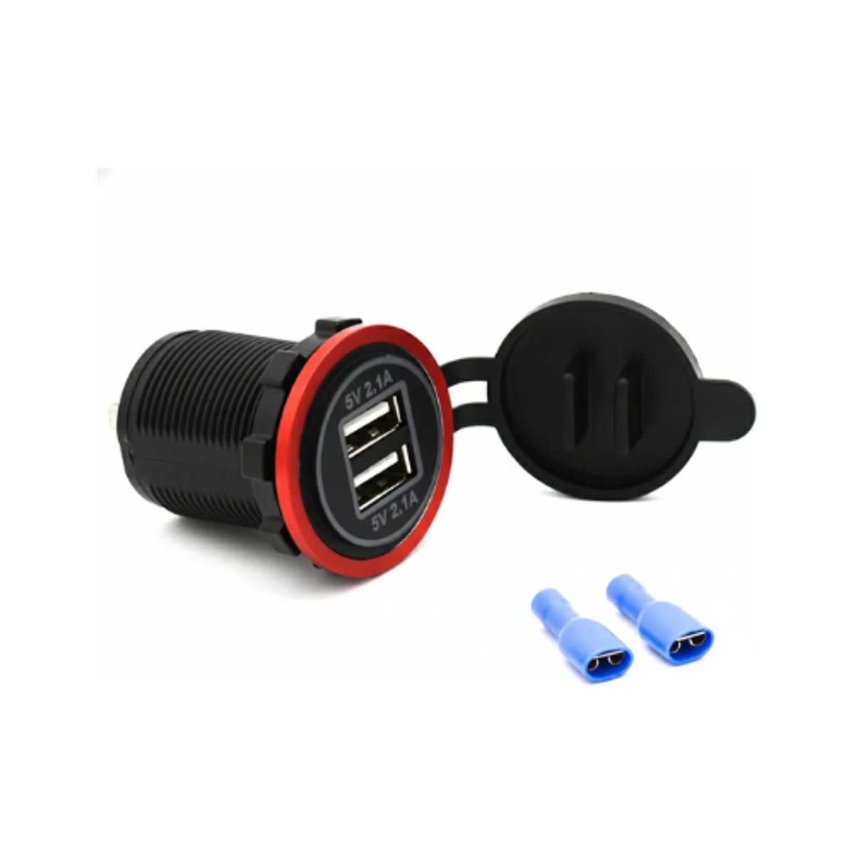 JET - CARGADOR DUAL USB EMPOTRABLE UNIVERSAL 5V 21+21 AMP BORDE ROJO 12-24V