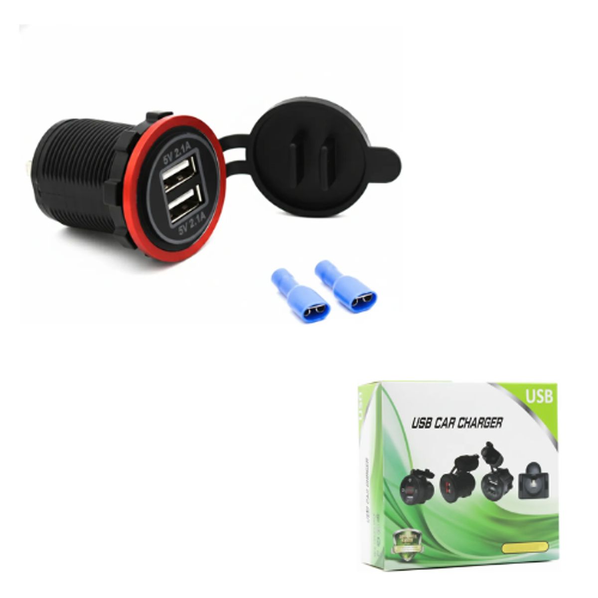 JET - CARGADOR DUAL USB EMPOTRABLE UNIVERSAL 5V 21+21 AMP BORDE ROJO 12-24V