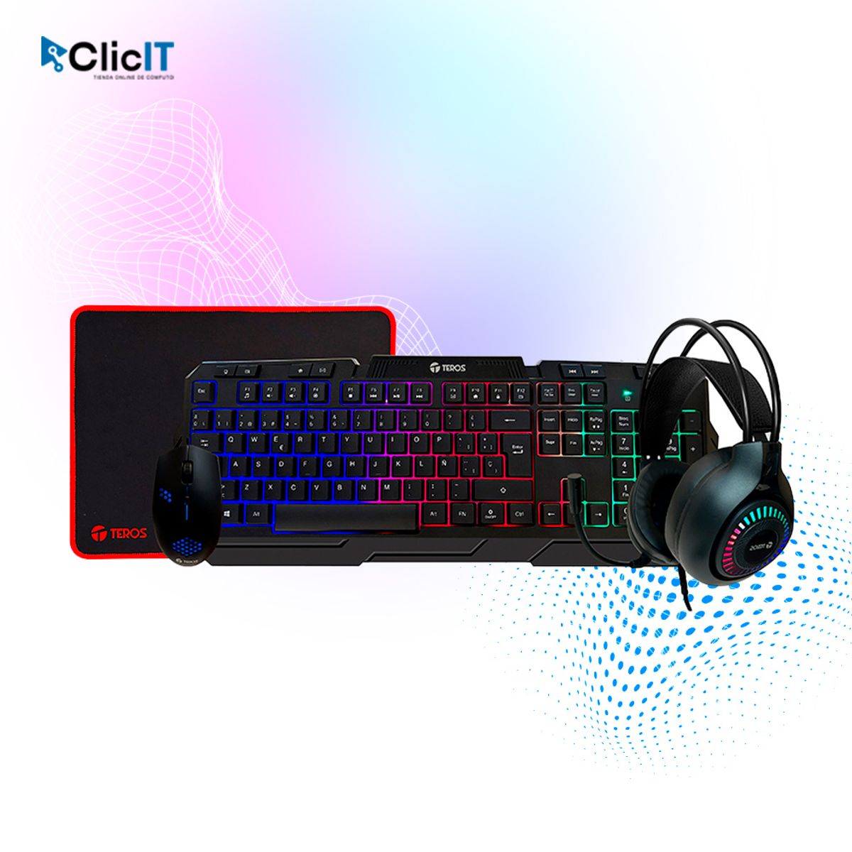 TEROS - COMBO MULTIMEDIA 4 EN 1 TEROS TECLADO, MOUSE, MOUSEPAD Y HEADSET (PN: TE-4063N)