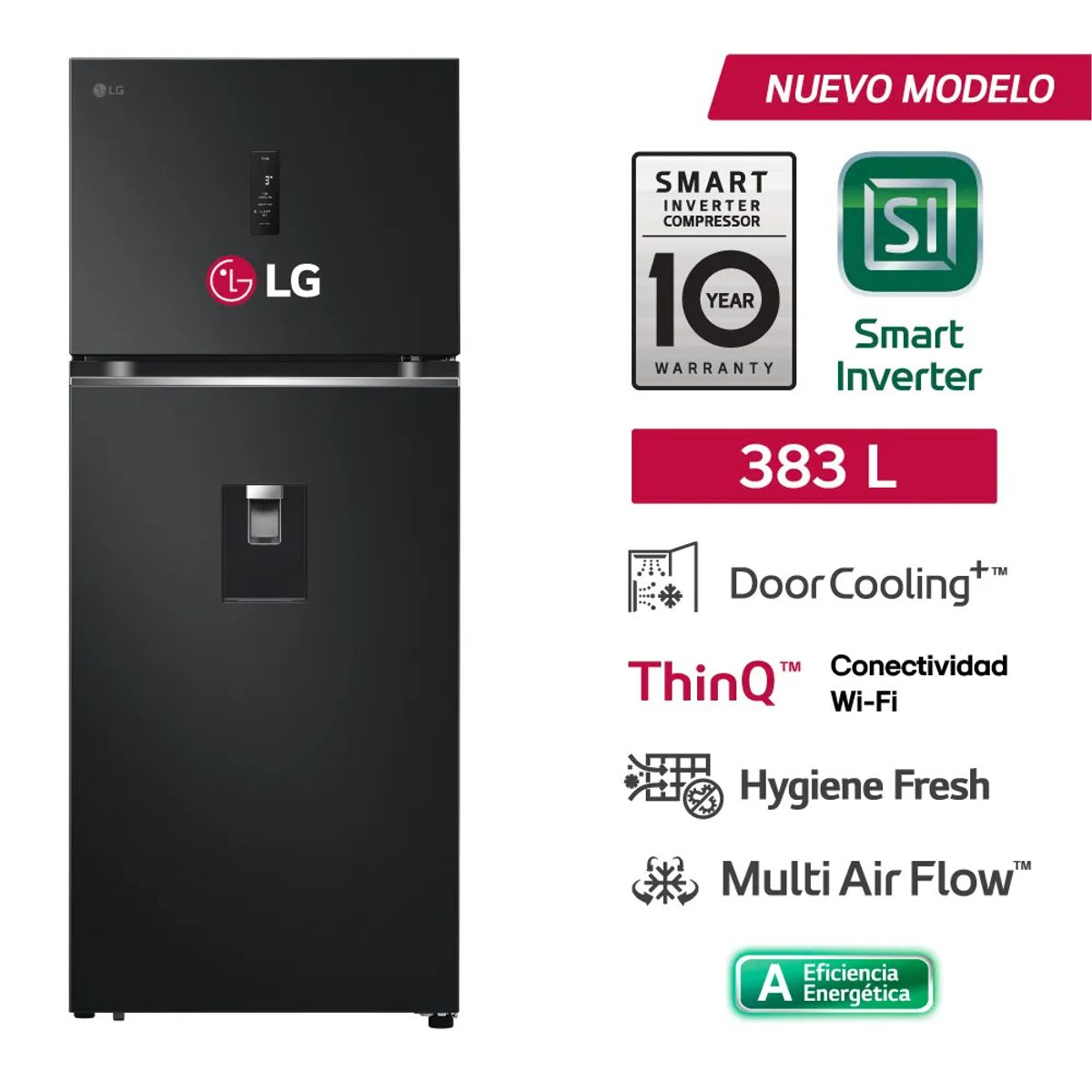 LG - Refrigeradora 383 L No frost Top Freezer Negro VT40APMC