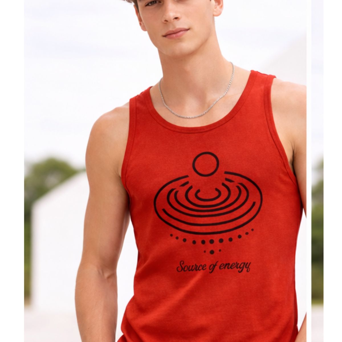 ENKI - Bividí Hombre Terracota Algodón Jersey Estampado Source of Energy Sin Mangas Casual Urbano Premium