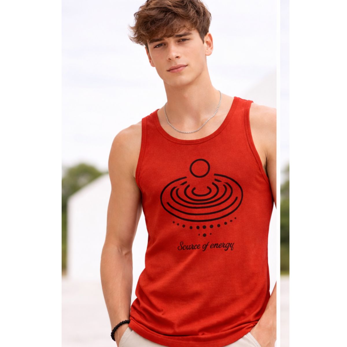 ENKI - Bividí Hombre Terracota Algodón Jersey Estampado Source of Energy Sin Mangas Casual Urbano Premium