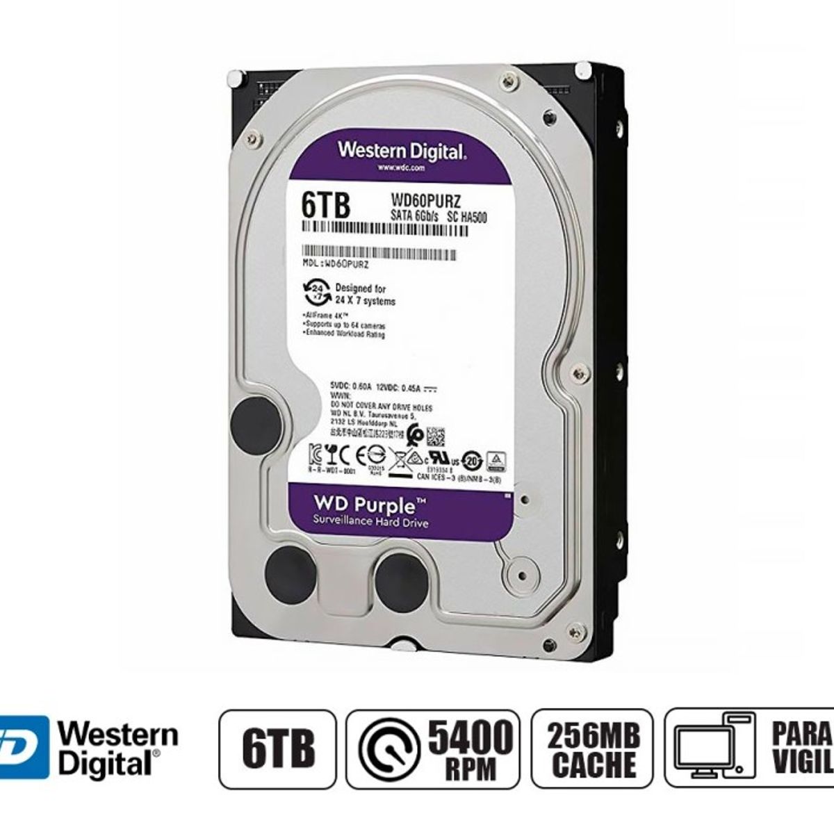 WESTERN DIGITAL - DISCO DURO 6 TB WD PURPLE MODELO WD63PURZ