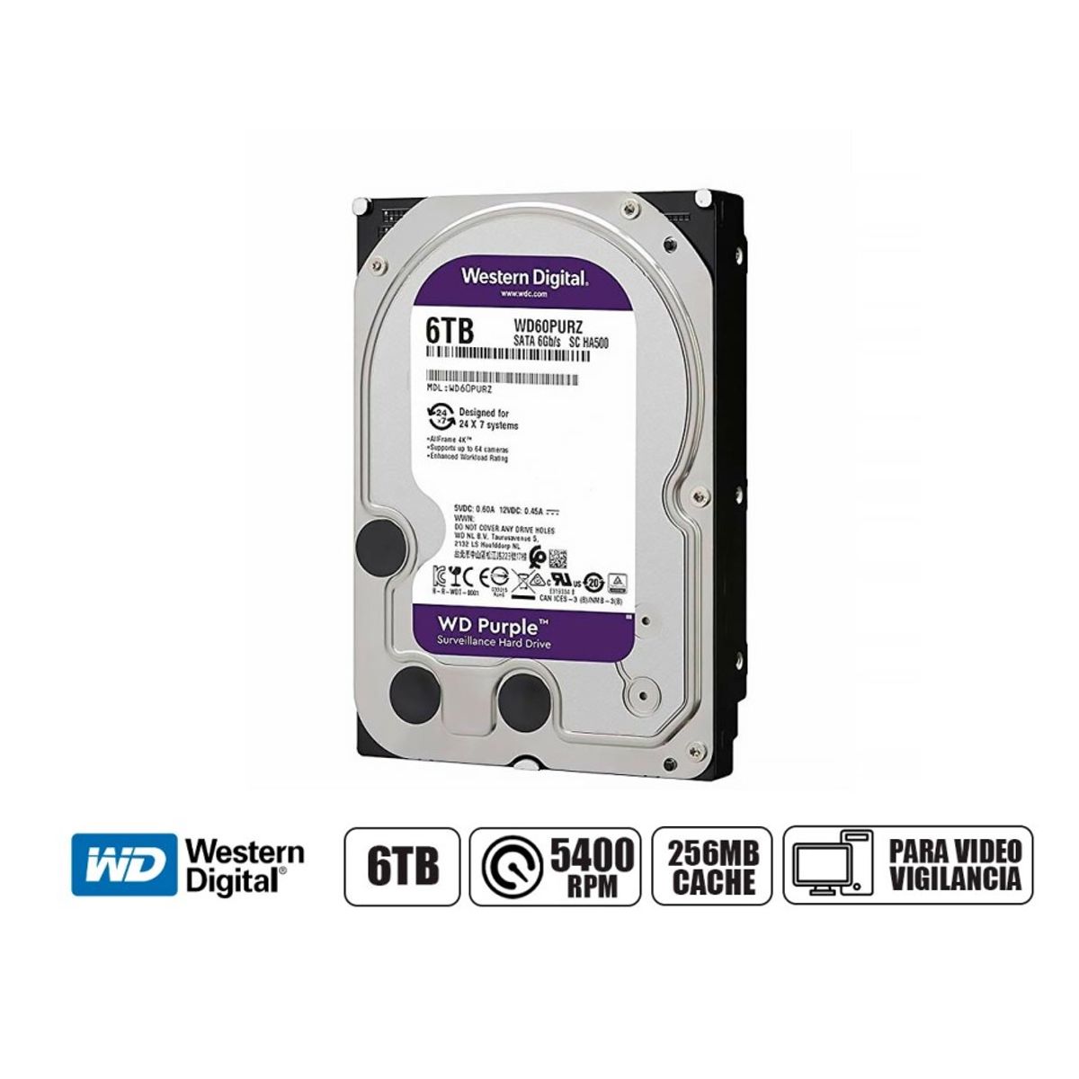 WESTERN DIGITAL - DISCO DURO 6 TB WD PURPLE MODELO WD63PURZ