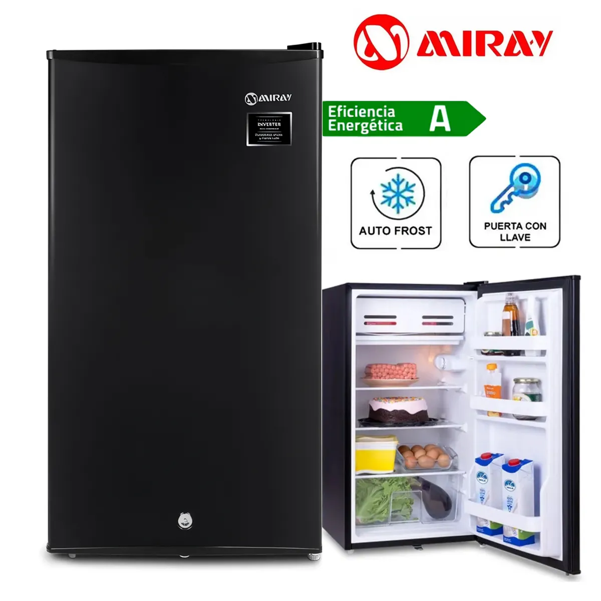 MIRAY - Frigobar-Refrigeradora Miray RM-93M con Llave Negro 93 L