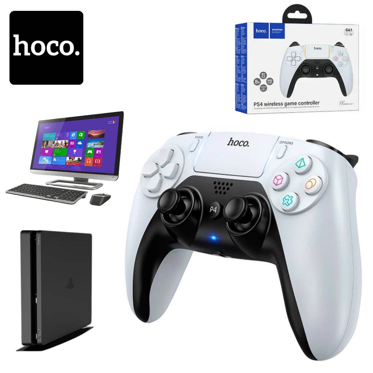 HOCO - Mando Joystick HOCO Inalámbrico Bluetooth PC PS4 Recargable Touchpad con  Vibración Audio 3.5mm