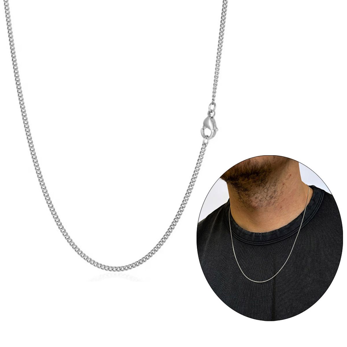 GENERICO - CADENA DE ACERO 316L PARA HOMBRES 55 CM X 1 mm