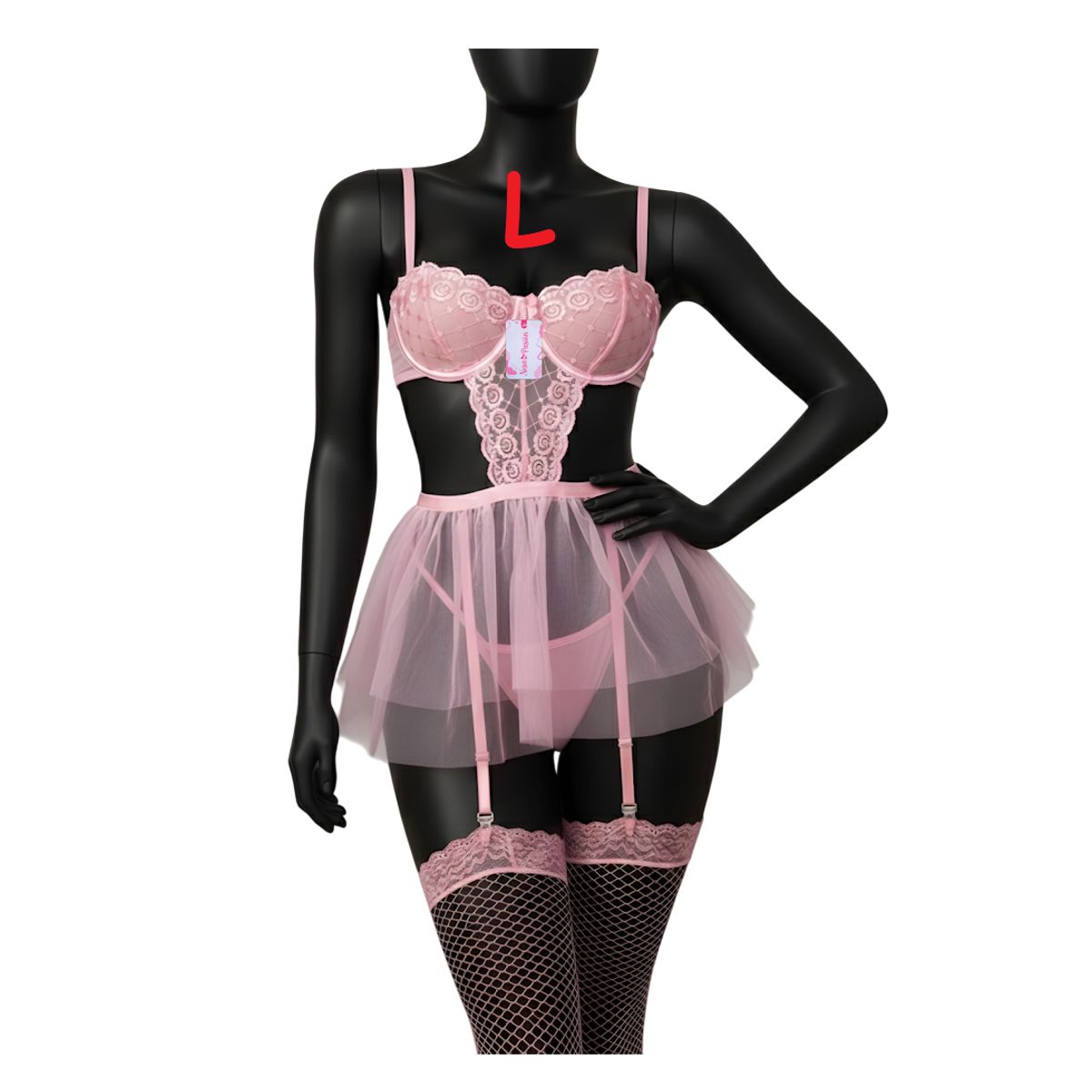 GENERICO - BABYDOLL LENCERIA SEXY DE ENCAJE ROSADO TALLA L