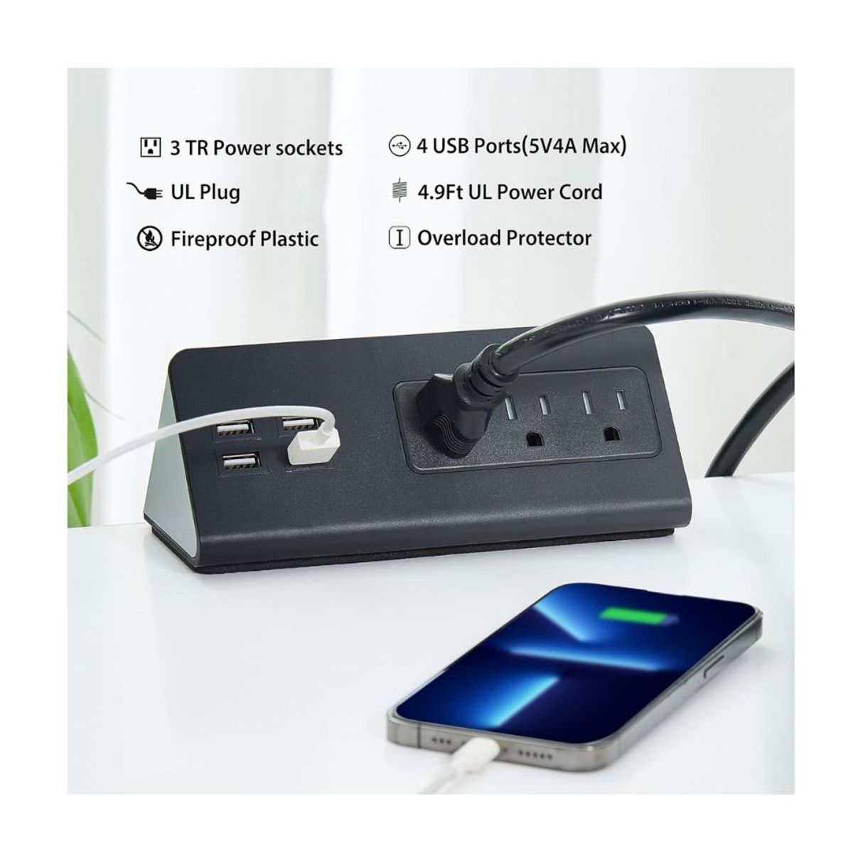 GENERICO - Tomacorriente empotrable, 3 Enchufes + 4 Puertos USB