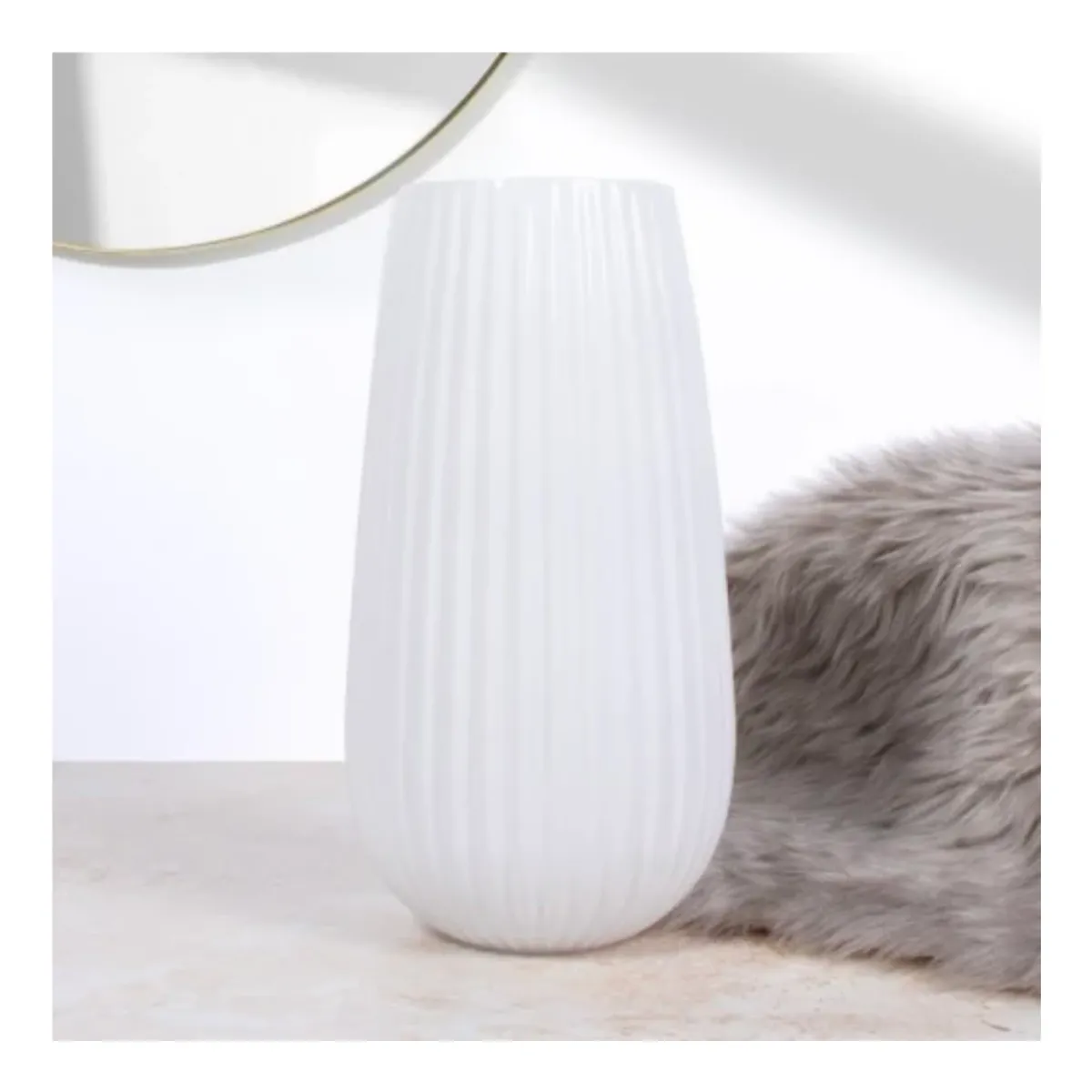 GENERICO - FLORERO DE CERÁMICA BLANCO CON DISEÑO