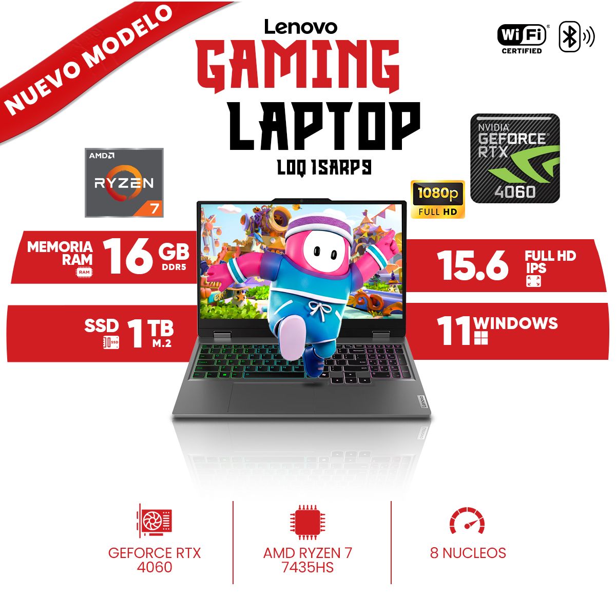 LENOVO - Laptop Gaming Lenovo LOQ 15ARP9, AMD Ryzen 7 7435HS, 16GB DDR5, 1 TB SSD M.2, 15.6 FULL HD IPS
